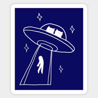 cat alien abduction line art Sticker